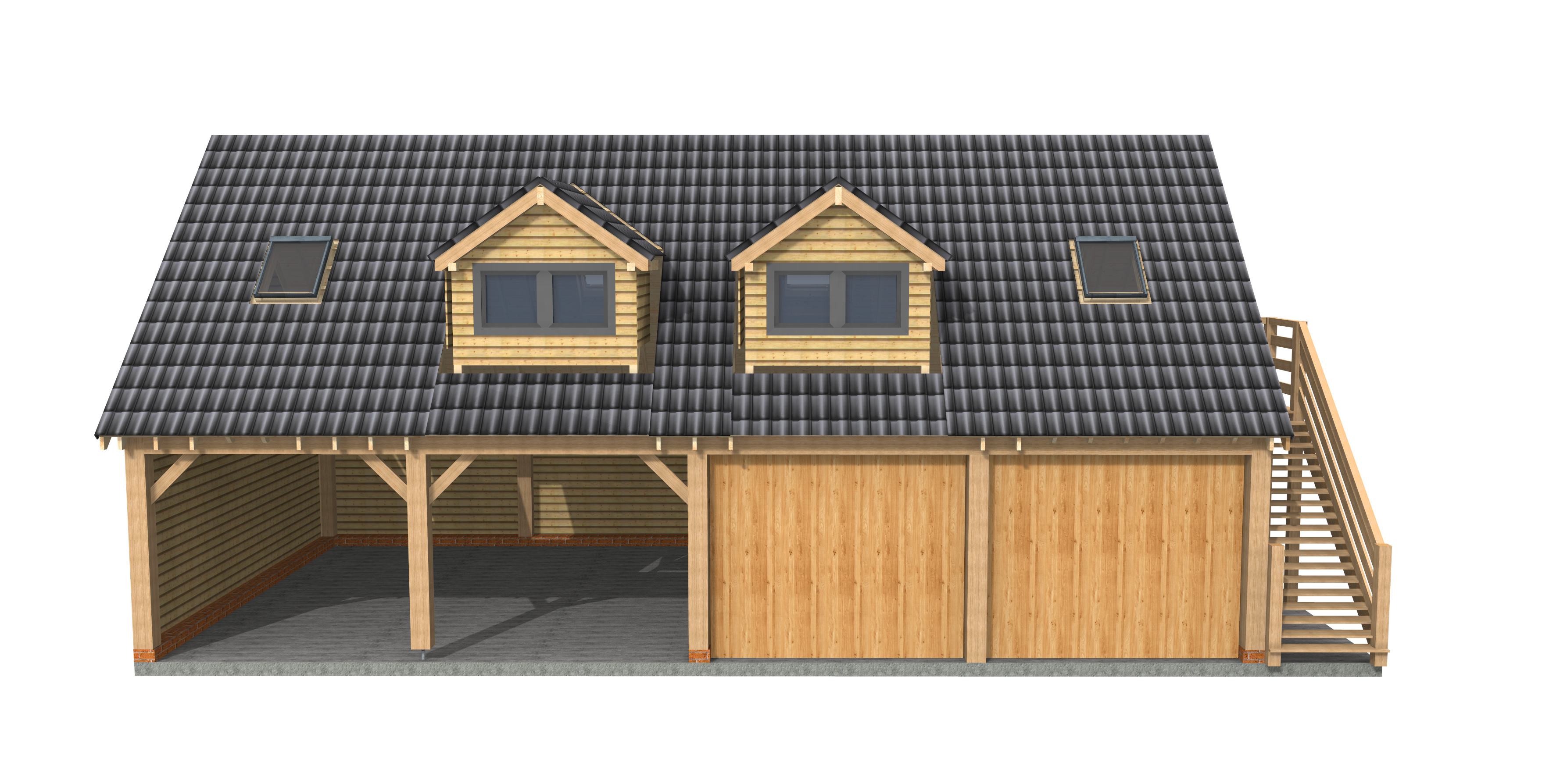 4 Bay Oak Frame Garage with Overhead room for The Pye Family